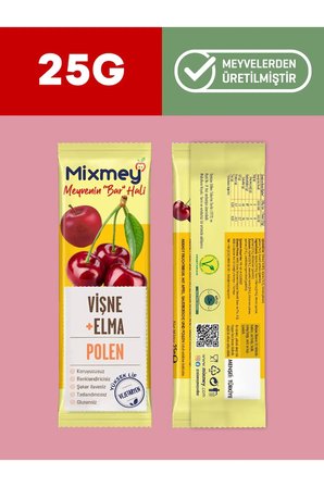 Mixmey Bee Polenli Vişne Meyve Bar 12 Adet | Glutensiz Atıştırmalık - 25Gr X 12 Adet