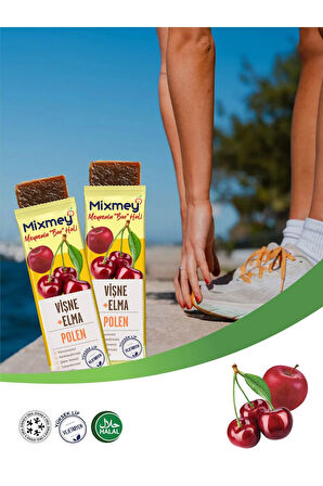 Mixmey Bee Polenli Vişne Meyve Bar 12 Adet | Glutensiz Sağlıklı Atıştırmalık - 25gr X 12 Adet