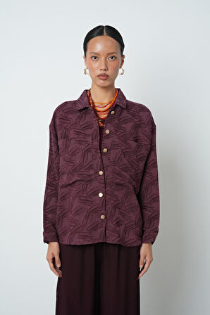 Kadın Bordo Renk Çift Cepli Desenli Gömlek - Ceket