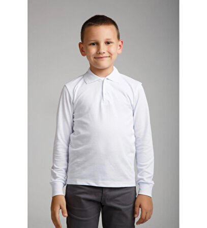 penye polo yaka uzun kol okul tişörtü