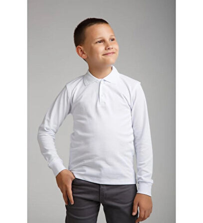 penye polo yaka uzun kol okul tişörtü