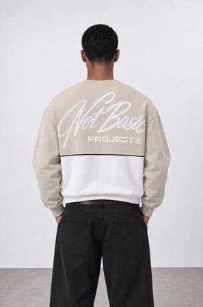 Erkek Not Basic Project Nakışlı Oversize Sweatshirt Bej