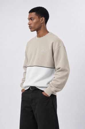 Erkek Not Basic Project Nakışlı Oversize Sweatshirt Bej