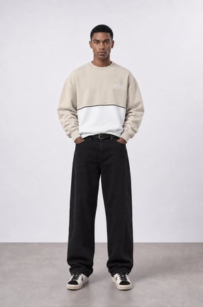 Erkek Not Basic Project Nakışlı Oversize Sweatshirt Bej