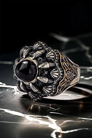 Erkek İslam Usta Tasarımı Siyah Kubbe Dini Temalı Gümüş Yüzük