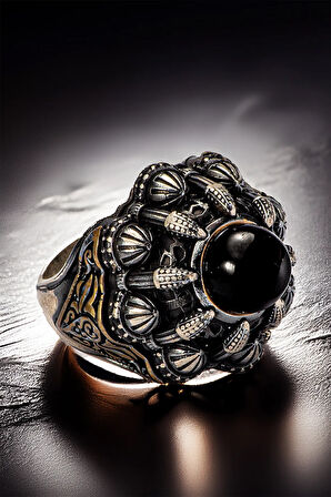 Erkek İslam Usta Tasarımı Siyah Kubbe Dini Temalı Gümüş Yüzük