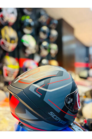 FF-869 WİND FULLFACE MOTOSİKLET KASKI (SİYAH-GRİ-KIRMIZI)