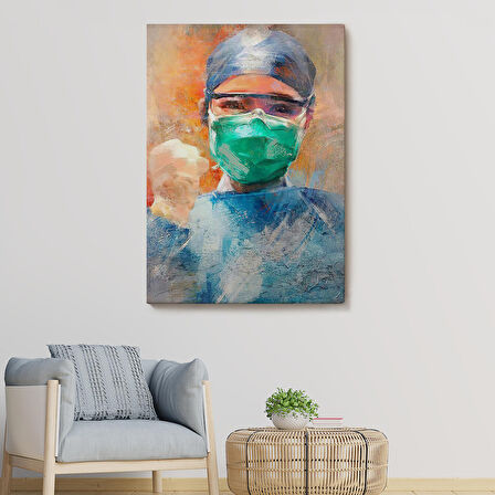 Covid 19 Dövüşen Soyut Hemşire Portresi, Tıbbi Soyut Kanvas Tablo-5246