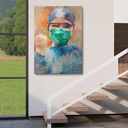 Covid 19 Dövüşen Soyut Hemşire Portresi, Tıbbi Soyut Kanvas Tablo-5246