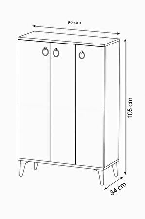 Sinbo Ayakkabılık Beyaz 3 Kapaklı Raflı Yüksek Ayaklı Ayakkabı Dolabı 90x34x105 Cm