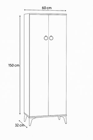 Oya Atlantik Çam Ayakkabılık 2 Kapaklı Raflı Altın Kulplu 60x32x150 Cm