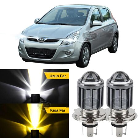 Hyundai İ20 2008-2014 Uyumlu Mercekli Far Ampulü Led Xenon Çift Renk Sarı-Beyaz Far Şimşek Etkili CSP Led Lamba Uzun Kısa 2 Adet Takım