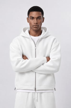 Erkek Lastik Detaylı Panda Oversize Zip Ekru