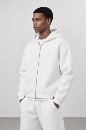 Erkek Lastik Detaylı Panda Oversize Zip Ekru