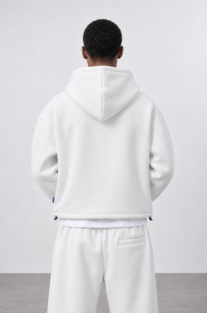 Erkek Lastik Detaylı Panda Oversize Zip Ekru