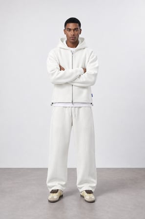 Erkek Lastik Detaylı Panda Oversize Zip Ekru