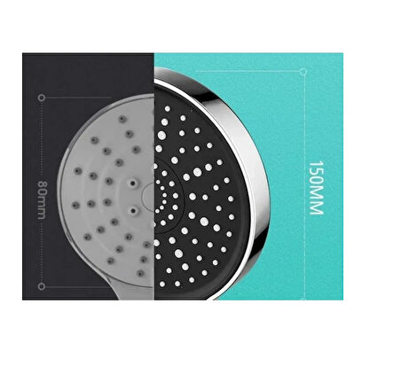 Geniş Kafalı Siyah Büyük Kaliteli Tazyikli Sağlam 5 Fonksiyonlu Siyah Krom Gövde Duş Başlığı