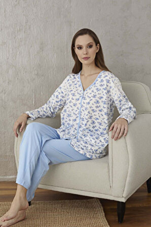 Aydoğan Kadın Mavi Desenli Hamile Pijama Takımı