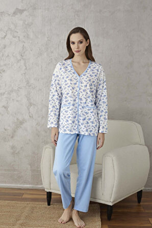 Aydoğan Kadın Mavi Desenli Hamile Pijama Takımı
