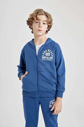 DeFacto Erkek Çocuk Kapüşonlu Baskılı Fermuarlı Basic Sweatshirt B6448A824SPIN33