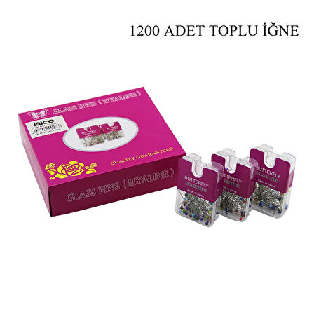 GLASS PINS HYALINE BUTTERFLY 1200 ADET RENKLİ TOPLU BAŞÖRTÜ İĞNESİ ŞEFFAF PLASTİK ASKILIKLI KUTULU (5250)