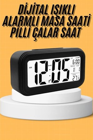 Dijital Masa Saati Takvim Çalar Saat Alarmlı Işıklı Led Ekran Pilli