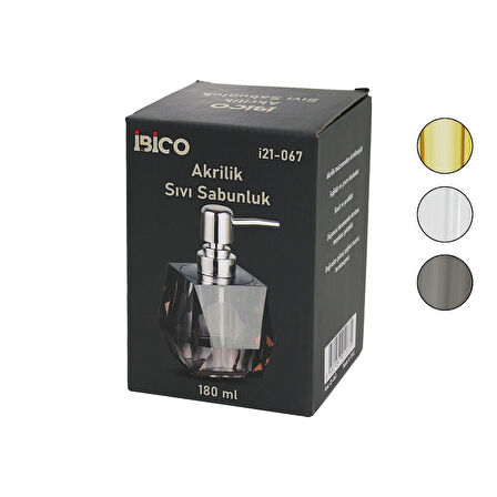 TOMBUL KARE - PRİZMA  ŞEFFAF - RENKLİ   AKRİLİK - MİKA KRİSTAL  SIVI SABUNLUK  180ML (5250)