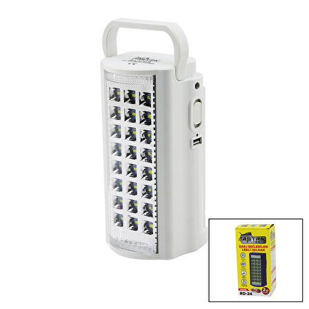 24 LEDFİŞ ŞARJLI - POWERBANKLEDLİ IŞILDAK LAMBA 6V 4.0AH AKÜTAŞIMA KULPLU RD-24 (5250)