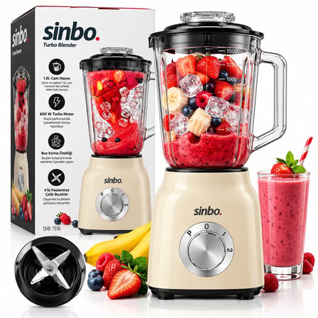 KREM TURBO EL BLENDER SETİ DOĞRAYICI - MİKSER - BLENDER 600W 2 KADEME HIZ 1.5LT CAM HAZNE SHB-7516