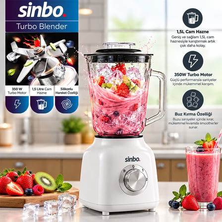 KREM TURBO EL BLENDER SETİ DOĞRAYICI - MİKSER - BLENDER 600W 2 KADEME HIZ 1.5LT CAM HAZNE SHB-7516