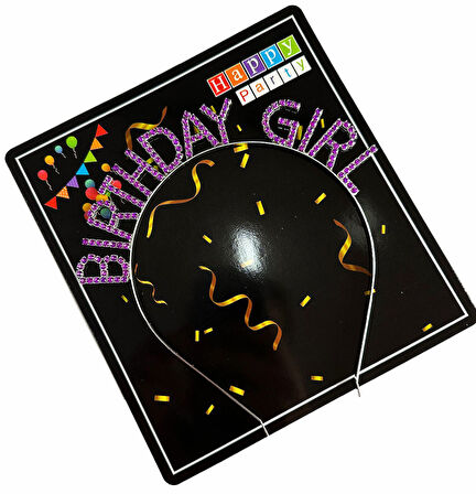 Mor Renk Kristal Taşlı Parlak Birthday Girl Yazılı Taç 16x17 cm (5250)