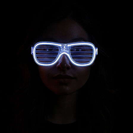 Beyaz Led Işıklı Parti Gözlüğü - Neon Glow Şerit Gözlük 3 Modlu (5250)