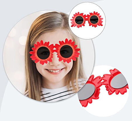 Kırmızı Renk Papatya Şekilli Parti Gözlüğü 18x10 cm (5250)