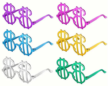 Dolar Şekilli Metalize Parti Gözlüğü 6 Adet (5250)