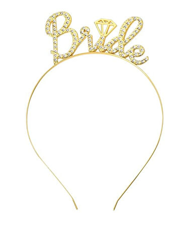 Altın Renkli Taşlı “Bride” Gelin Tacı – El Yazısı Yazı Tipiyle (5250)