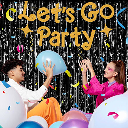 Siyah Renk Ekstra Metalize Parlak Saçaklı Arka Fon Perde İthal A Kalite 1x2 Metre (5250)