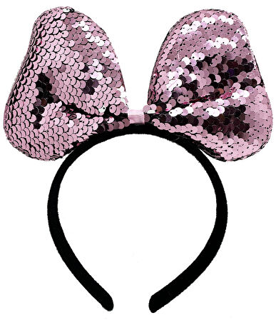 Renk Değiştiren Pullu Payetli Fiyonk Parti Tacı Pembe Gümüş Renk 20x16 cm (5250)