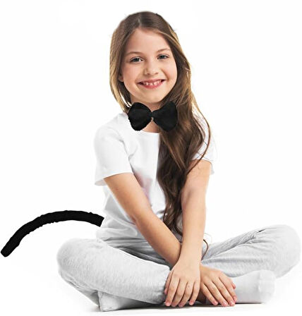 Peluş Siyah Renk Kuyruk ve Papyon Yetişkin Çocuk Uyumlu (5250)