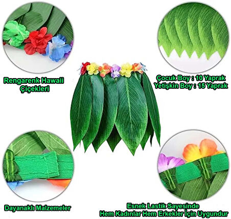 Tropikal Esintili Hawaii Yapraklı Parti Eteği Çocuk Boy (5250)