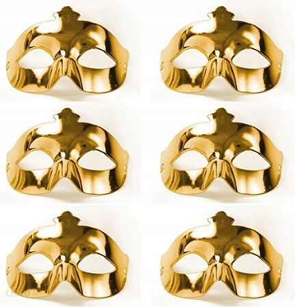 Altın Metalize Renk Düz Balo Parti Maskesi 6 Adet (5250)