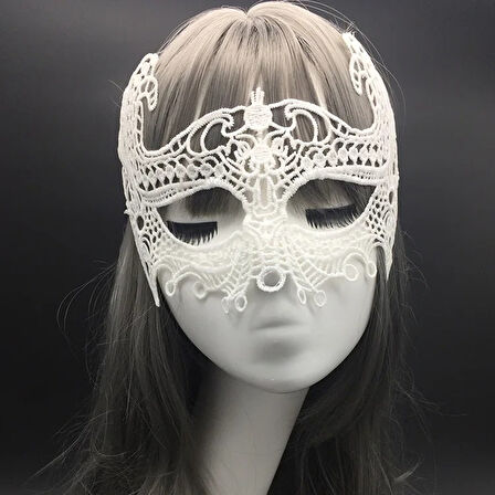 Beyaz Renk Dantel Kesim Dantel İşlemeli Balo Parti Maskesi 1 No (5250)