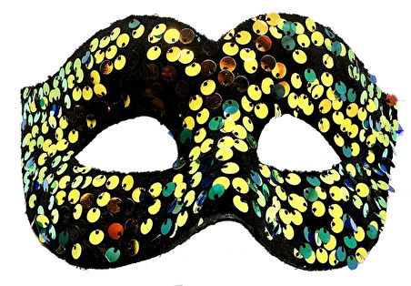 Altın Renk Arkadan Lastikli Pul Payet İşlemeli Balo After Parti Maskesi (5250)