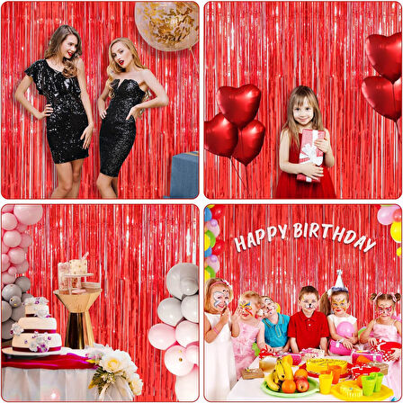 Kırmızı Renk Ekstra Metalize Parlak Saçaklı Arka Fon Perde İthal A Kalite 1x2 Metre (5250)