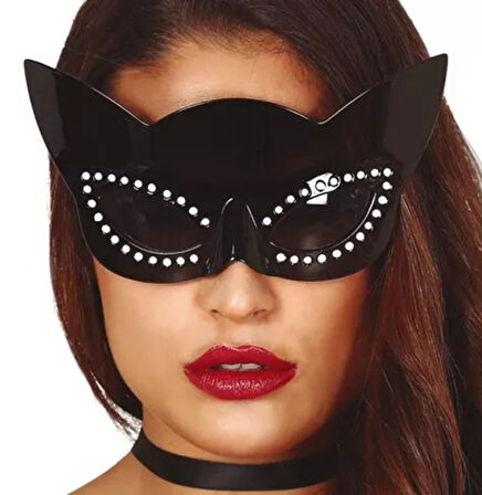 Siyah Renk Siyah Camlı Kedi Şekilli Parti Gözlüğü 20x11 cm (5250)