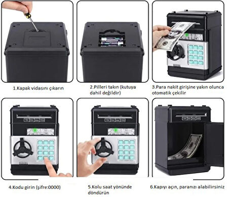 Elektronik Şifreli Kasa Otomatik Kağıt Para Alan ATM Kumbara (5250)