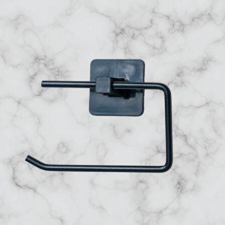 Kendiliğinden Yapışkanlı Siyah Paslanmaz Metal Kapaksız Tuvalet Kağıtlığı Aparatı (5250)