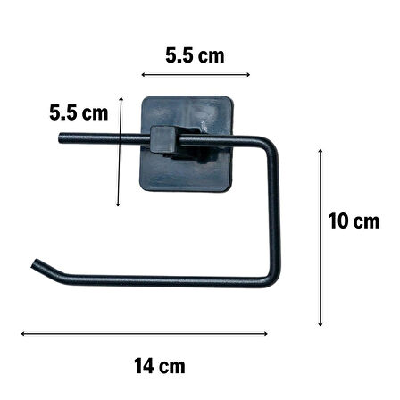 Kendiliğinden Yapışkanlı Siyah Paslanmaz Metal Kapaksız Tuvalet Kağıtlığı Aparatı (5250)
