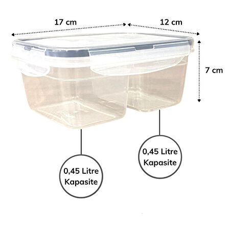 2 Bölmeli 0,45+0,45 Litre Kilitli Kapaklı Erzak Saklama Kabı LC-524 (5250)