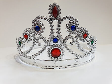 Gümüş Renk Plastik Prenses Tacı Kraliçe Tacı 60 cm (5250)