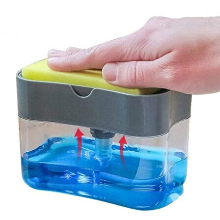 İkisi Bir Arada Basmalı Pratik Sıvı Sabunluk Pompası ve Bulaşık Yıkama Süngeri Haznesi (5250)